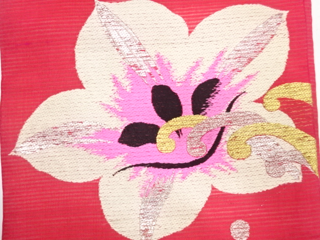 JAPANESE KIMONO / ANTIQUE NAGOYA OBI FOR SUMMER / SILK / WOVEN LILY